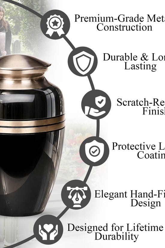 Black Memorial Urn for Ashes | 10 Inch Aluminum Cremation Urn