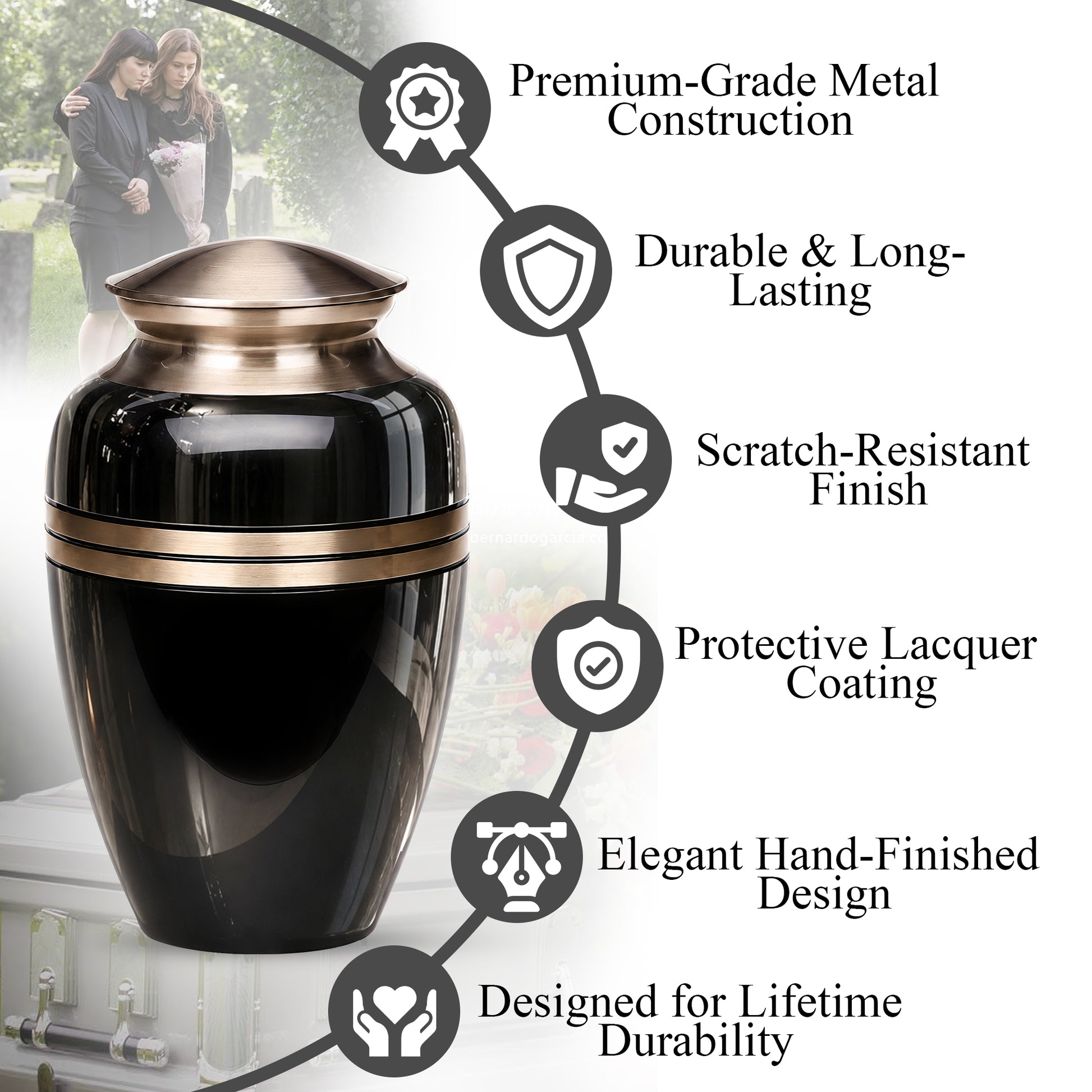 Black Memorial Urn for Ashes | 10 Inch Aluminum Cremation Urn