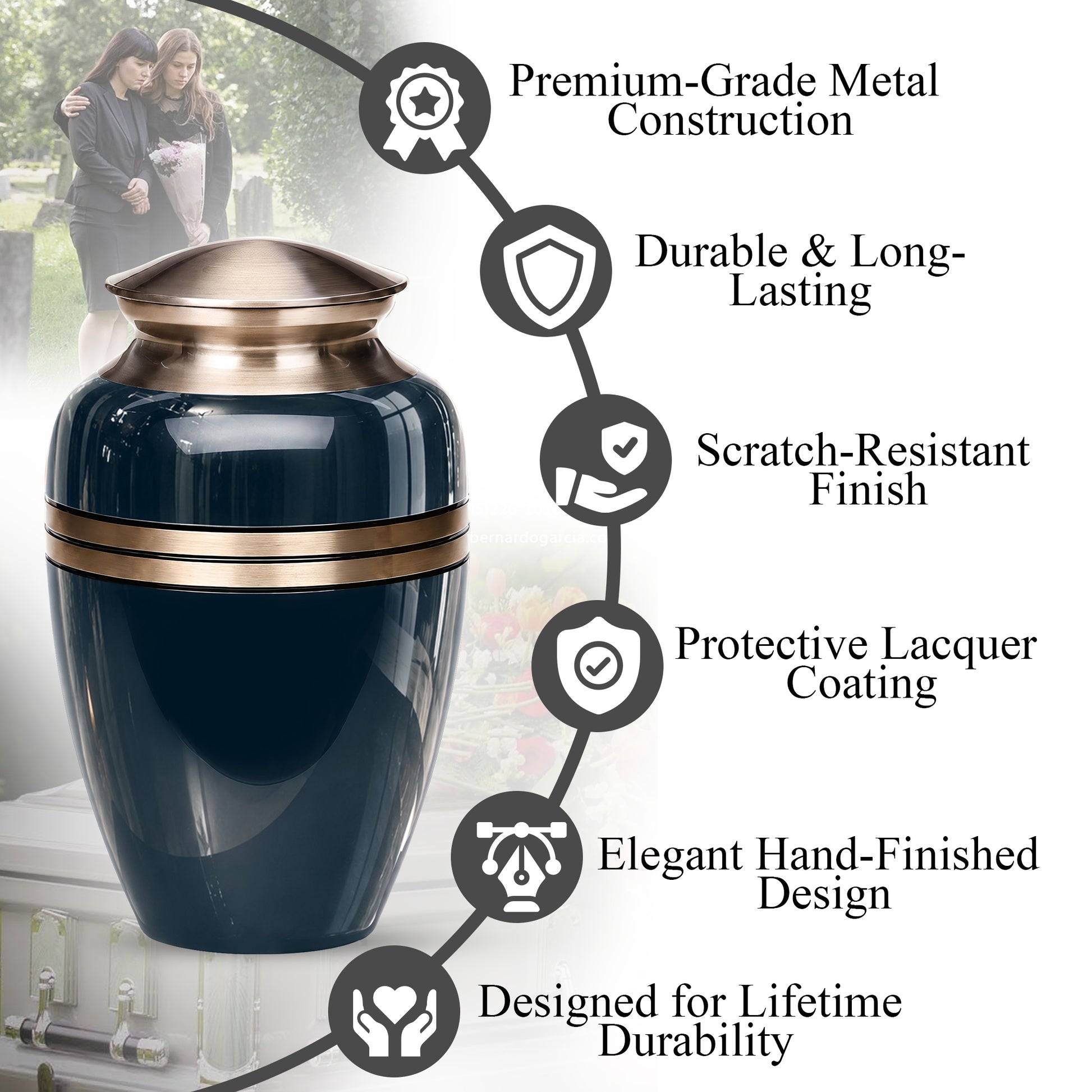Midnight Blue Memorial Urn for Ashes | 10 Inch Aluminum Urn