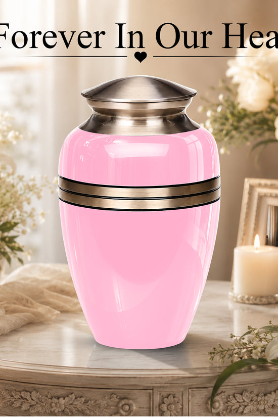 Personalized Pink Color Cremation Urn - 10" Aluminium Urns For Mom Ashes