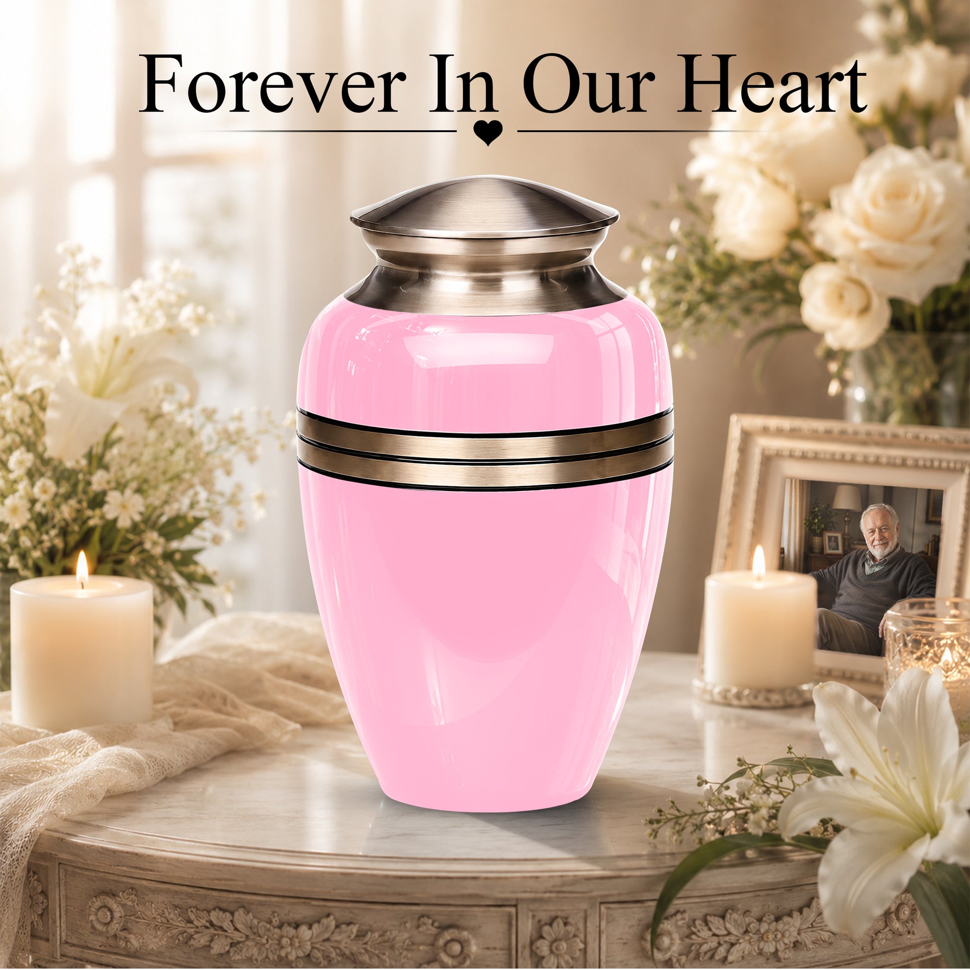 Personalized Pink Color Cremation Urn - 10" Aluminium Urns For Mom Ashes