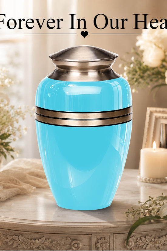 Personalized Sky Blue Cremation Urn - 10" Funeral Urns For Human Ashes