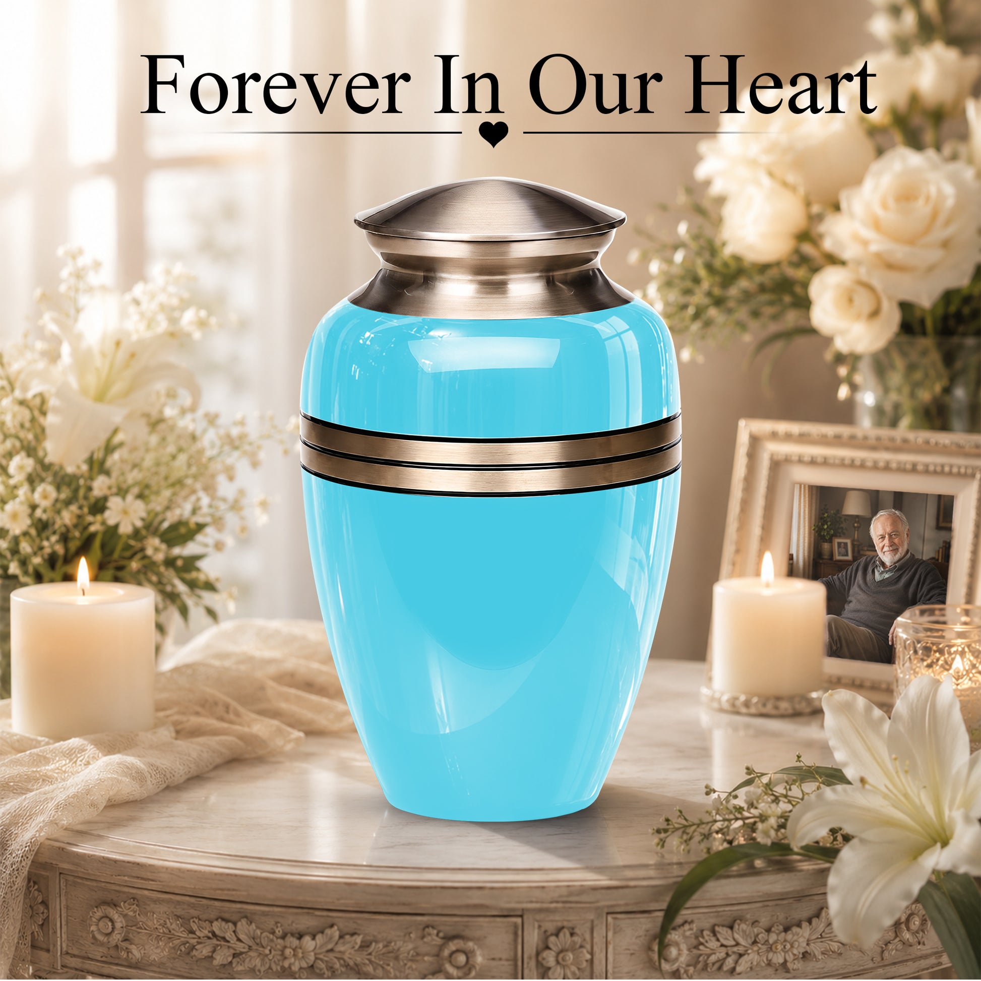 Personalized Sky Blue Cremation Urn - 10" Funeral Urns For Human Ashes