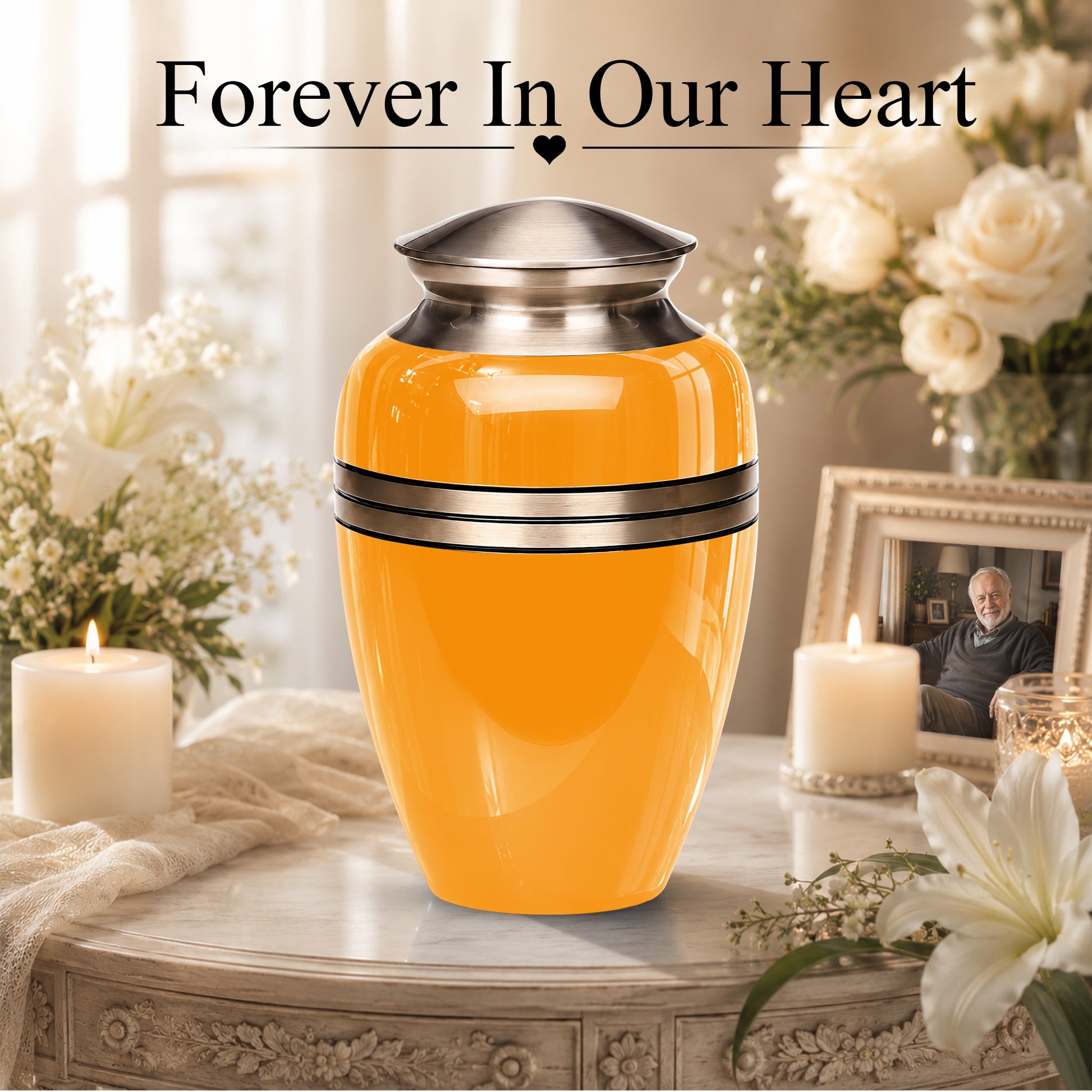 Yellow Color Adult Cremation Urns - Custom 10" inch Memorial Ashes Urn