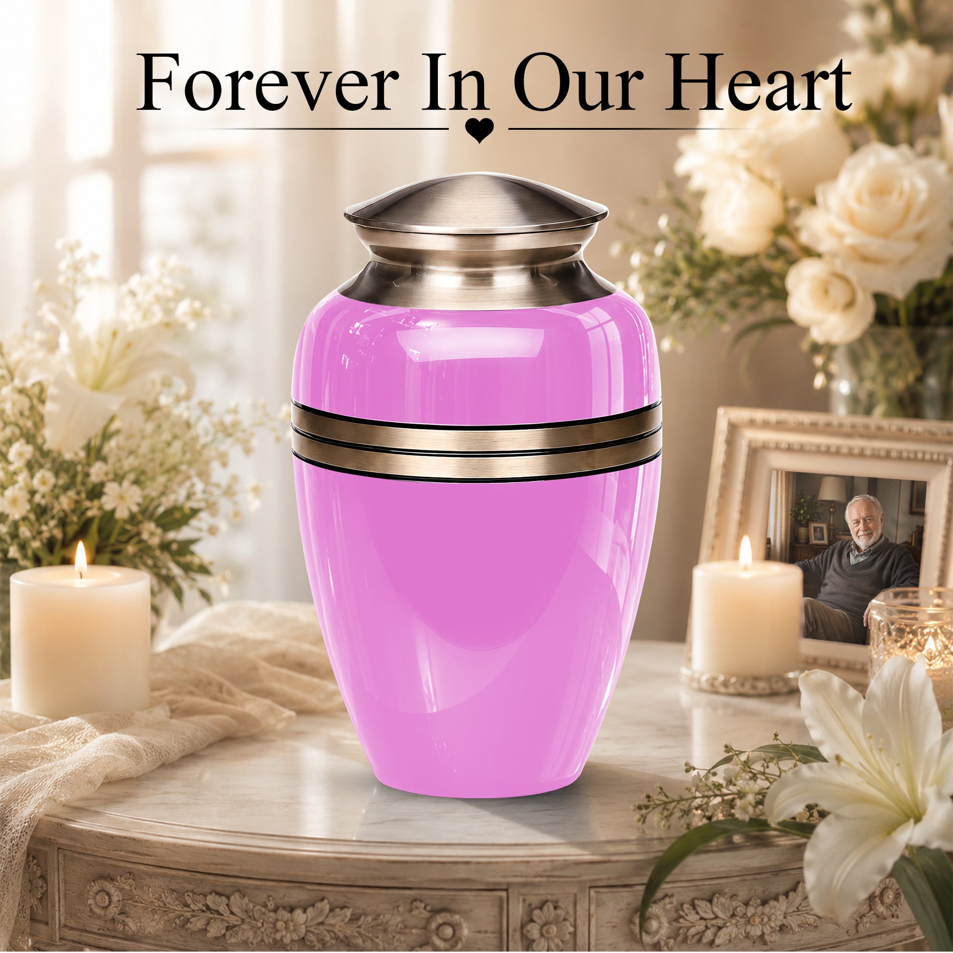 Pink Memorial Ashes Urn For Men and Women - 10 inch Urn For Burial