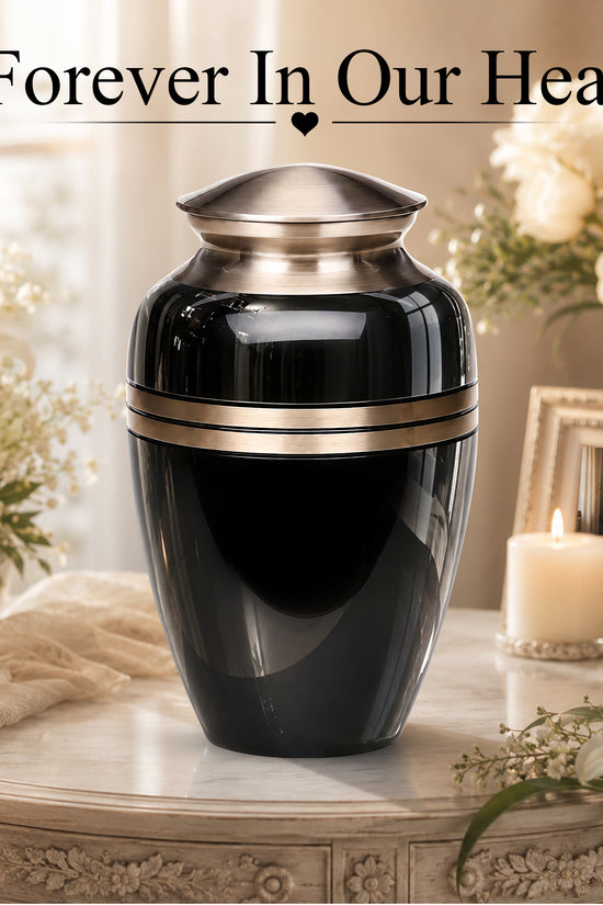 Black Memorial Urn for Ashes | 10 Inch Aluminum Cremation Urn