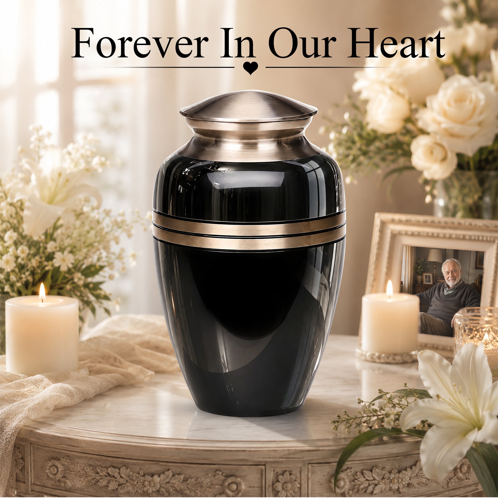 Black Memorial Urn for Ashes | 10 Inch Aluminum Cremation Urn