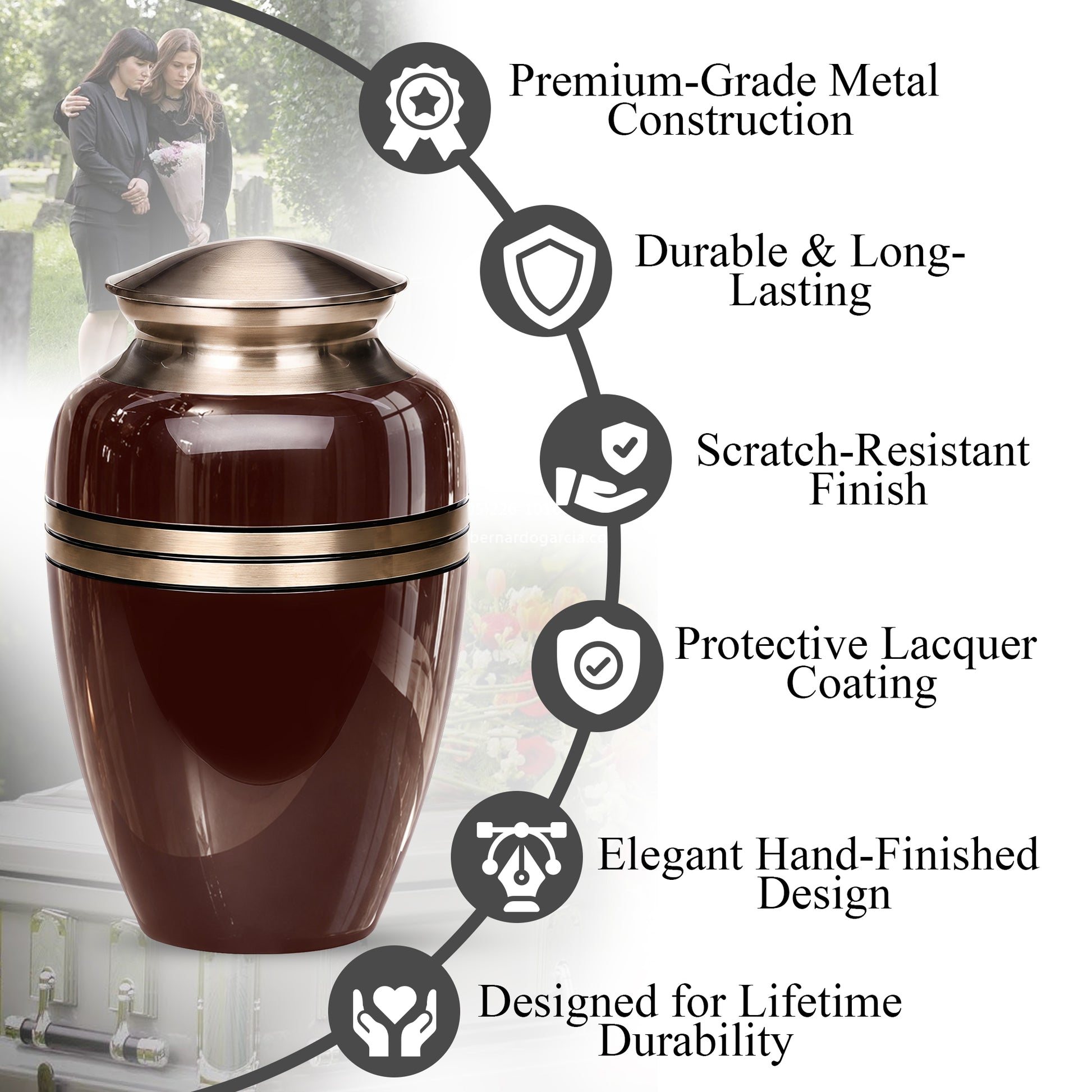 Personalized Rosewood Brown Memorial Urn - 10" Funeral Urn For Human Ashes