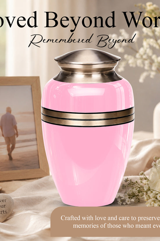 Personalized Pink Color Cremation Urn - 10" Aluminium Urns For Mom Ashes