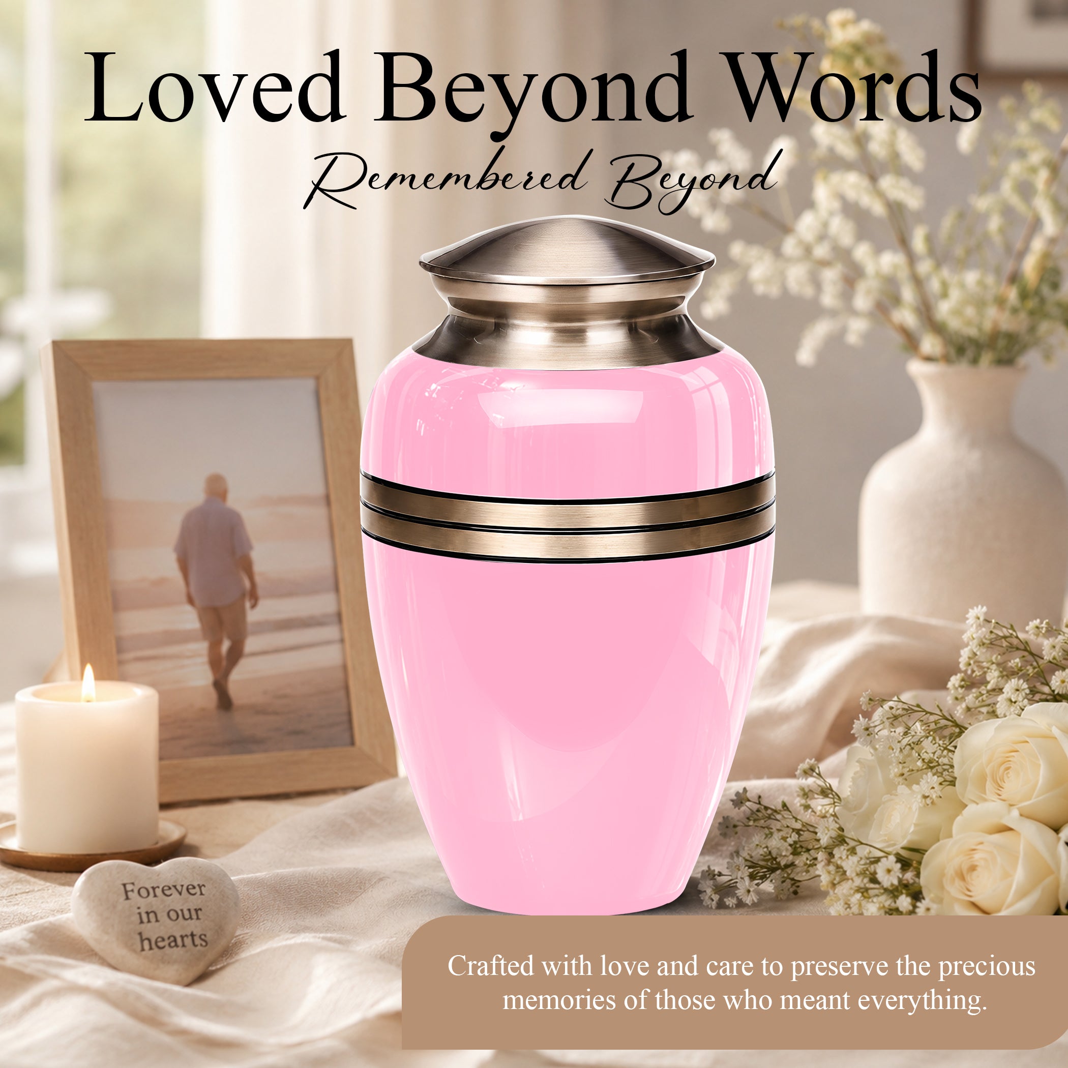 Personalized Pink Color Cremation Urn - 10" Aluminium Urns For Mom Ashes
