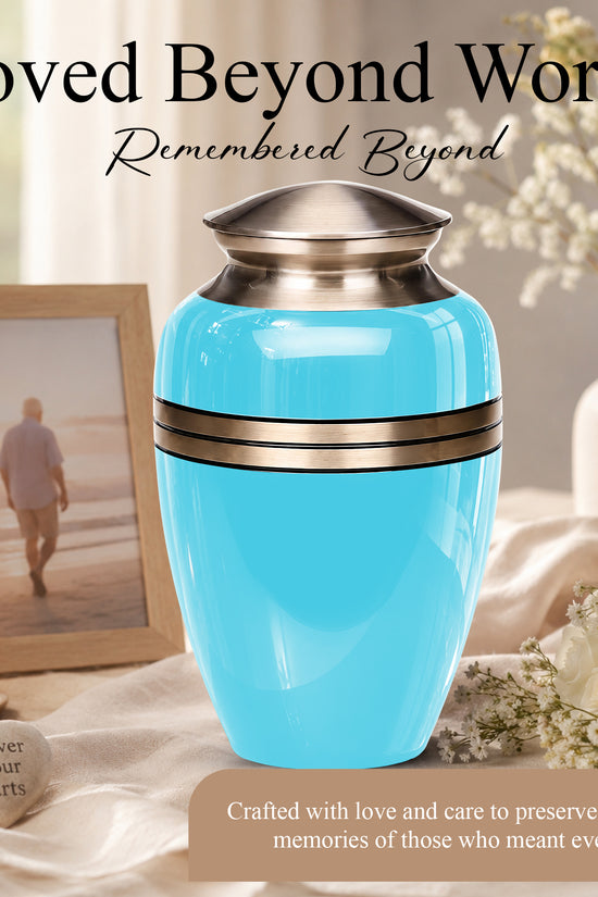 Personalized Sky Blue Cremation Urn - 10" Funeral Urns For Human Ashes
