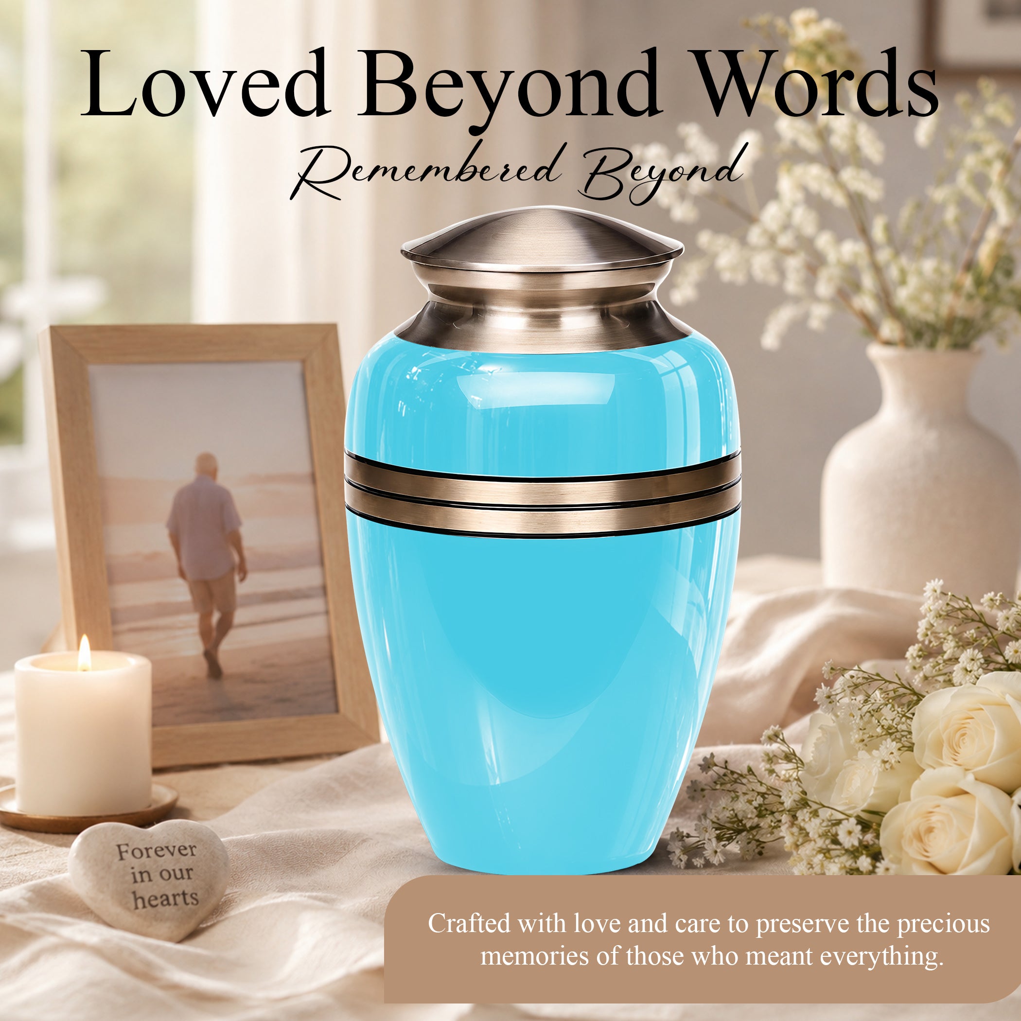 Personalized Sky Blue Cremation Urn - 10" Funeral Urns For Human Ashes