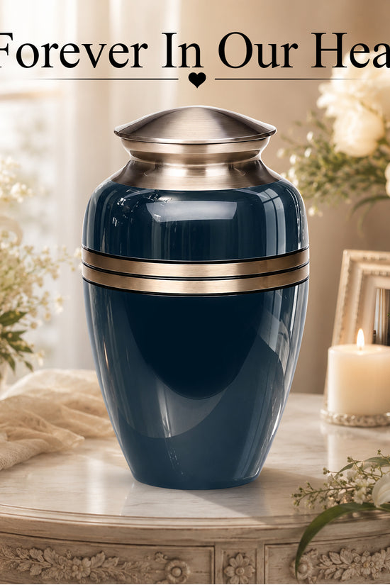 Midnight Blue Memorial Urn for Ashes | 10 Inch Aluminum Urn