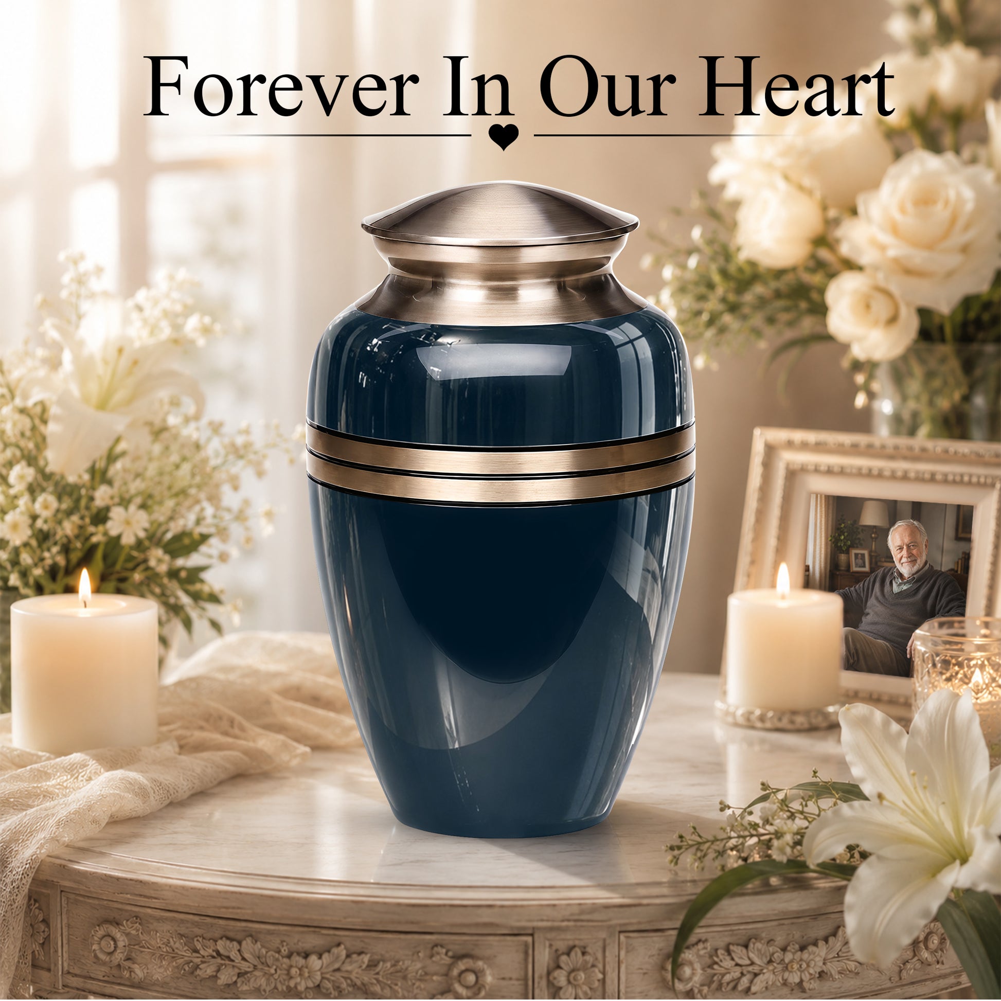 Midnight Blue Memorial Urn for Ashes | 10 Inch Aluminum Urn