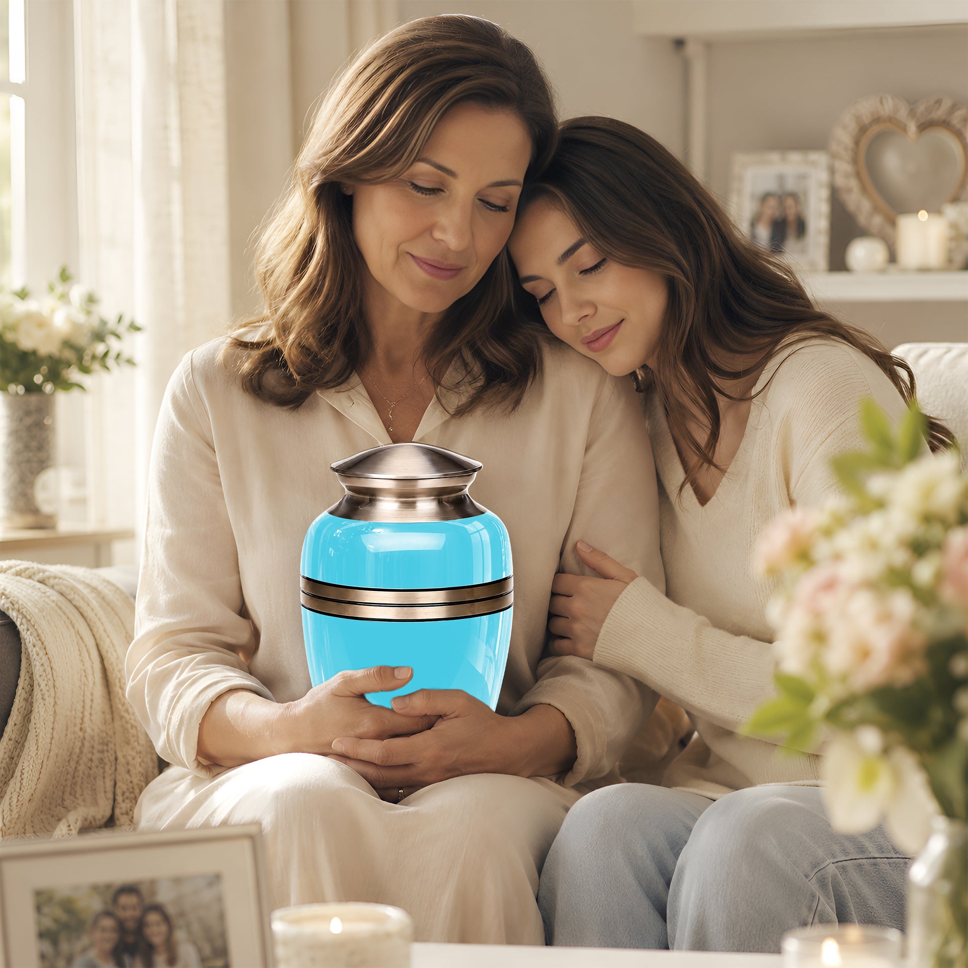 Personalized Sky Blue Cremation Urn - 10" Funeral Urns For Human Ashes