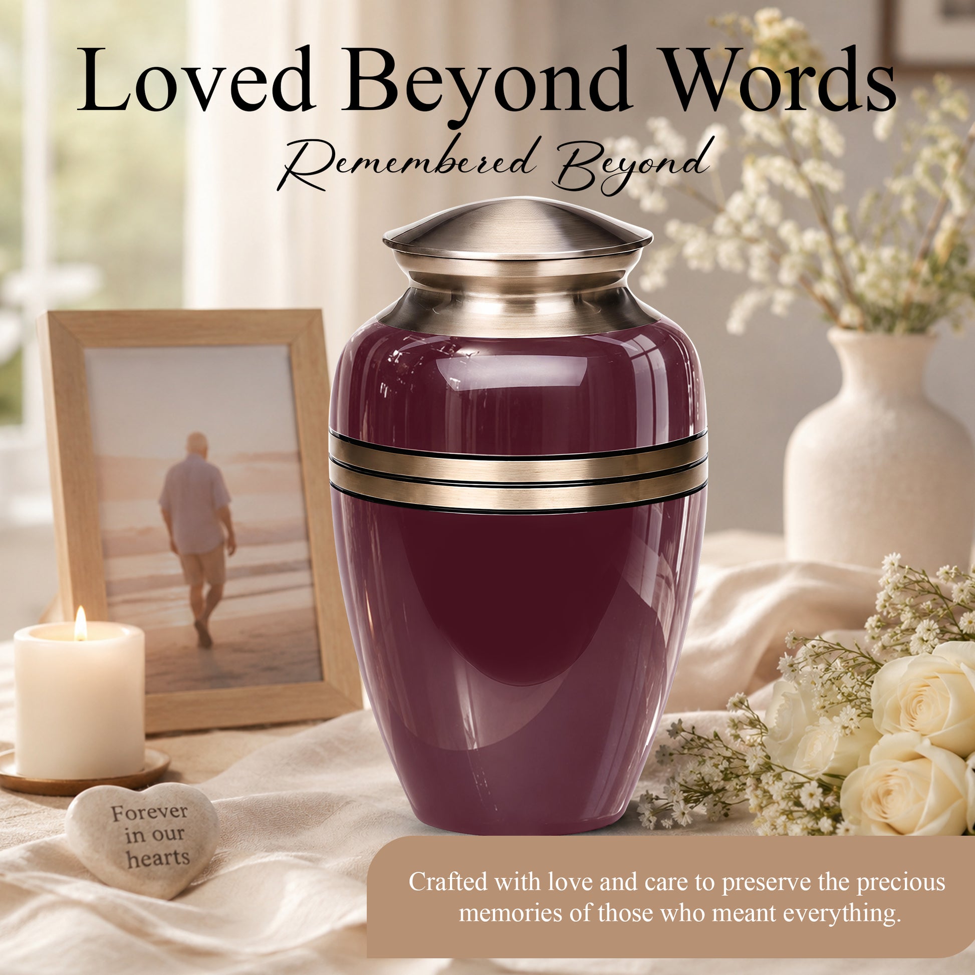 Burgundy Memorial Urn for Ashes | 10 Inch Aluminum Cremation Urn
