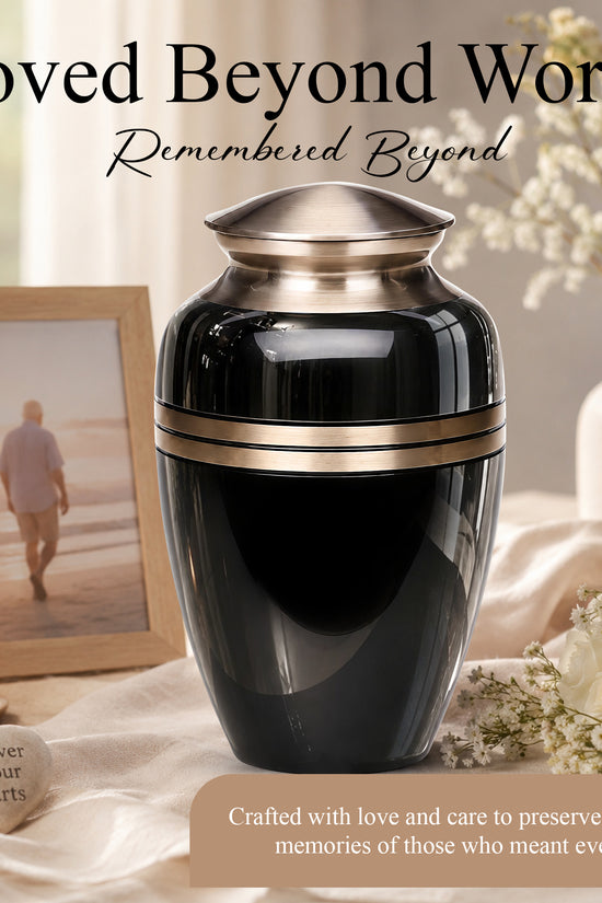 Black Memorial Urn for Ashes | 10 Inch Aluminum Cremation Urn