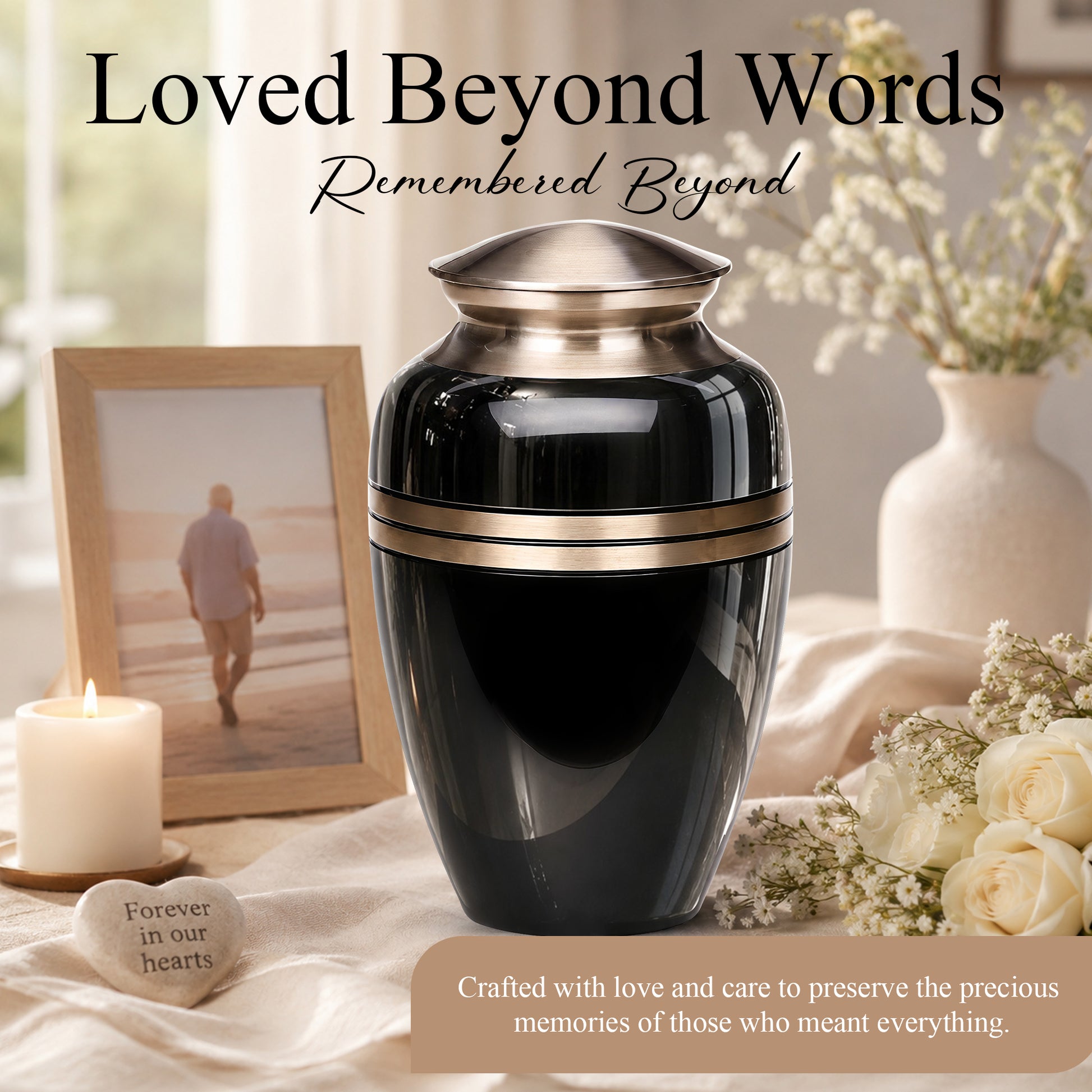 Black Memorial Urn for Ashes | 10 Inch Aluminum Cremation Urn