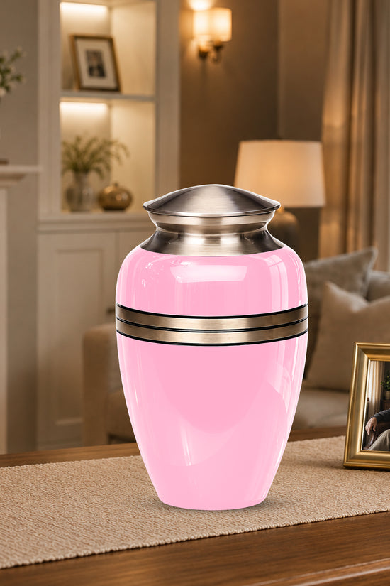 Personalized Pink Color Cremation Urn - 10" Aluminium Urns For Mom Ashes