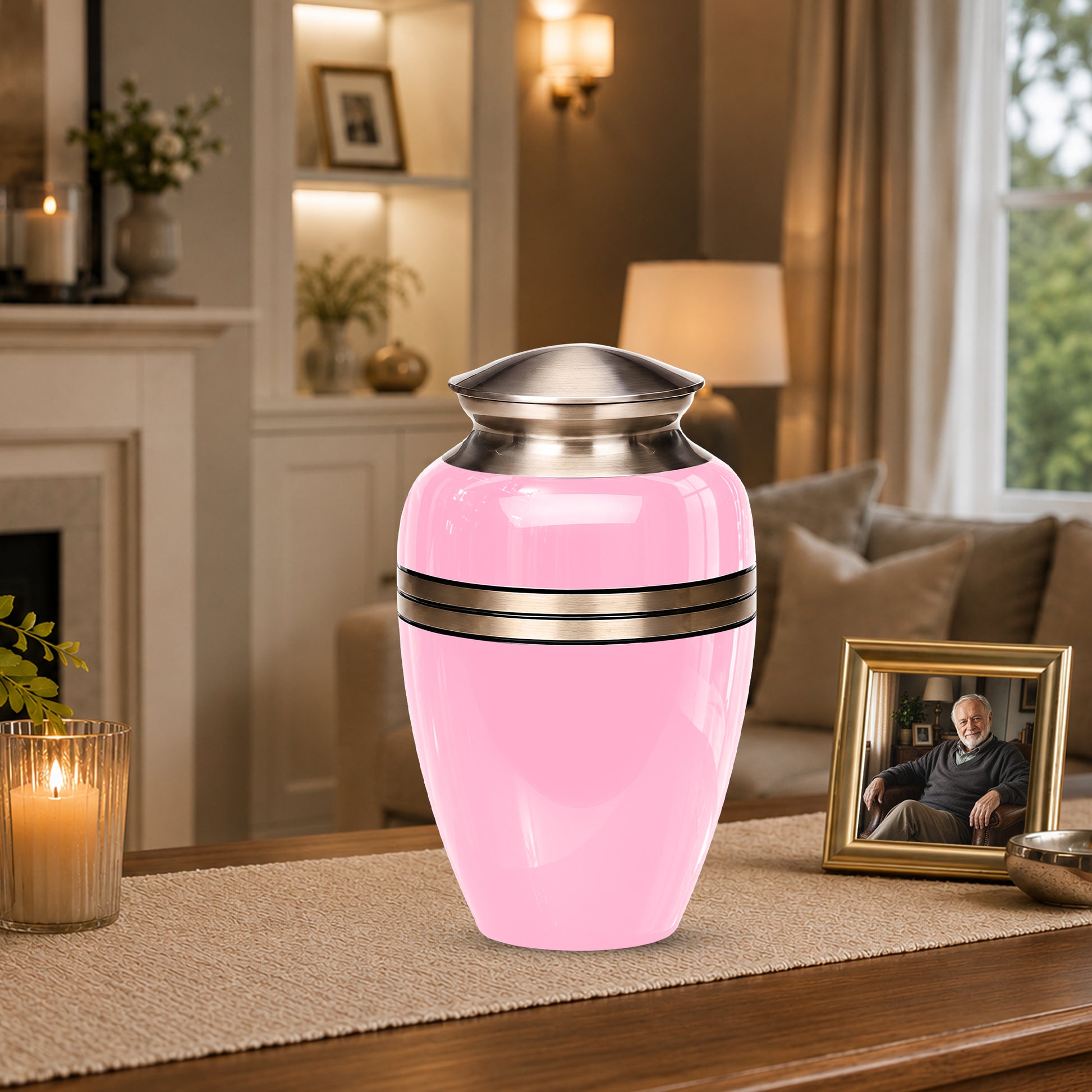 Personalized Pink Color Cremation Urn - 10" Aluminium Urns For Mom Ashes