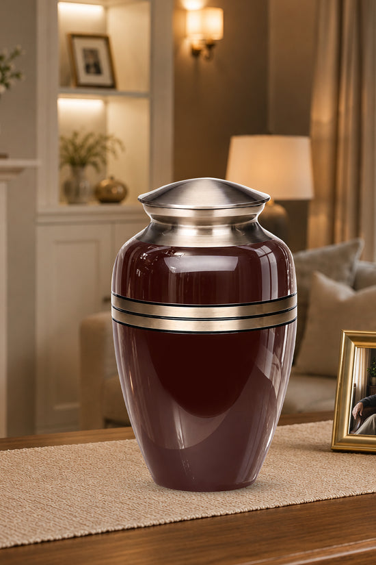 Personalized Rosewood Brown Memorial Urn - 10" Funeral Urn For Human Ashes