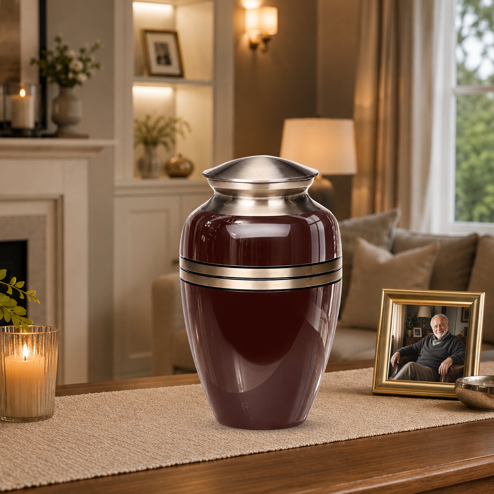 Personalized Rosewood Brown Memorial Urn - 10" Funeral Urn For Human Ashes