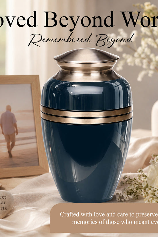 Midnight Blue Memorial Urn for Ashes | 10 Inch Aluminum Urn