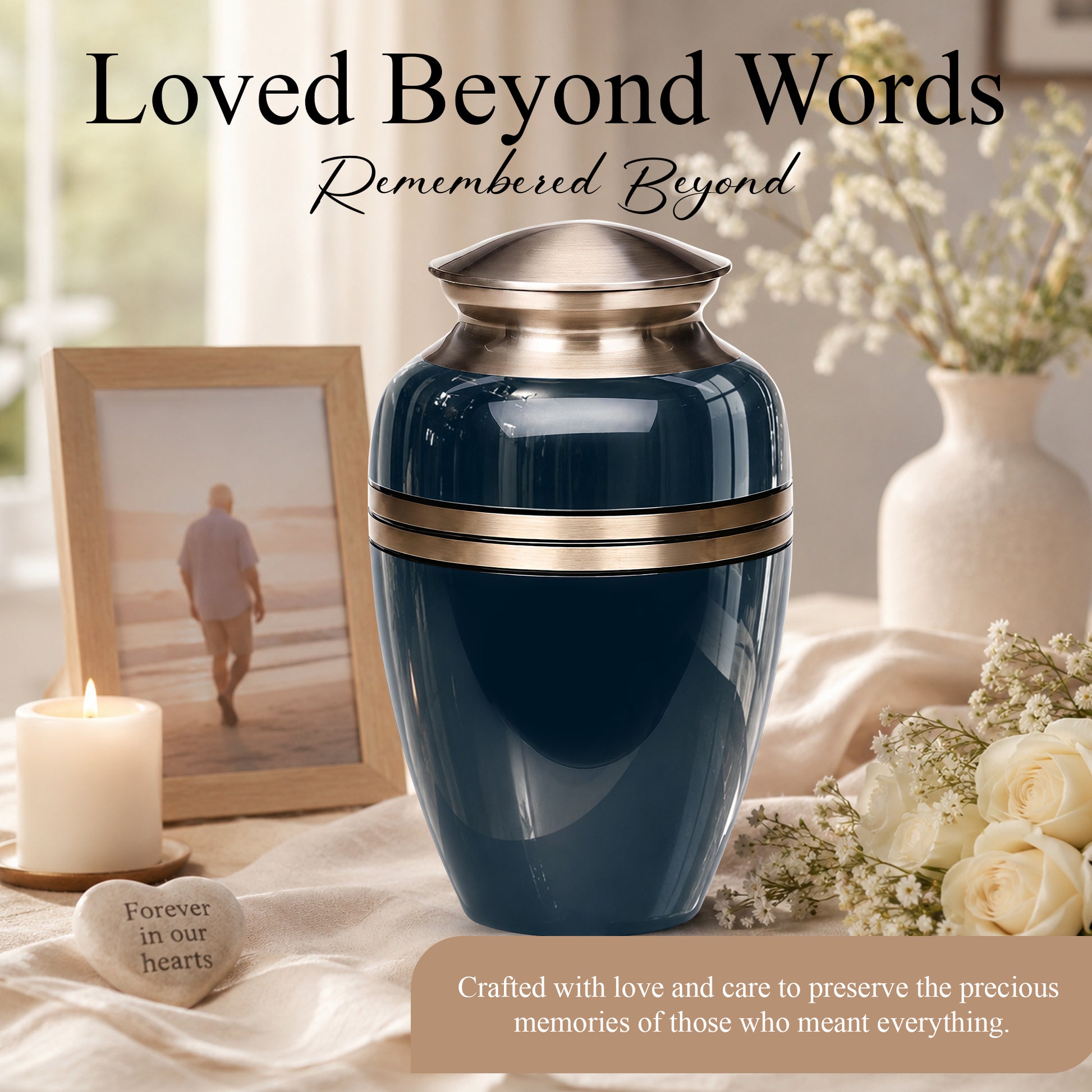 Midnight Blue Memorial Urn for Ashes | 10 Inch Aluminum Urn