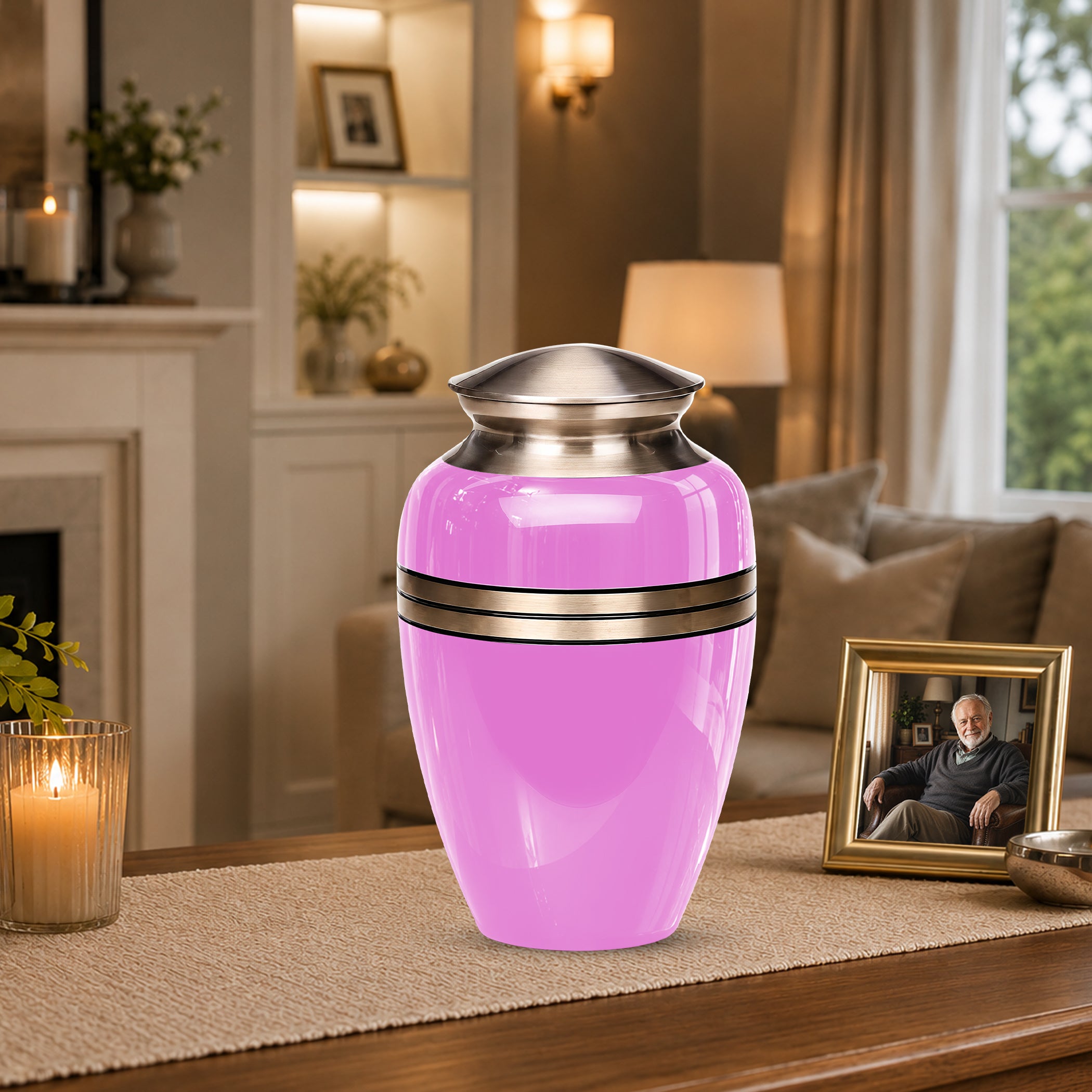 Pink Memorial Ashes Urn For Men and Women - 10 inch Urn For Burial