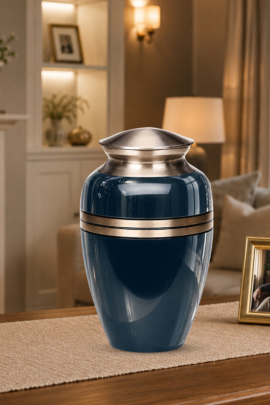 Midnight Blue Memorial Urn for Ashes | 10 Inch Aluminum Urn