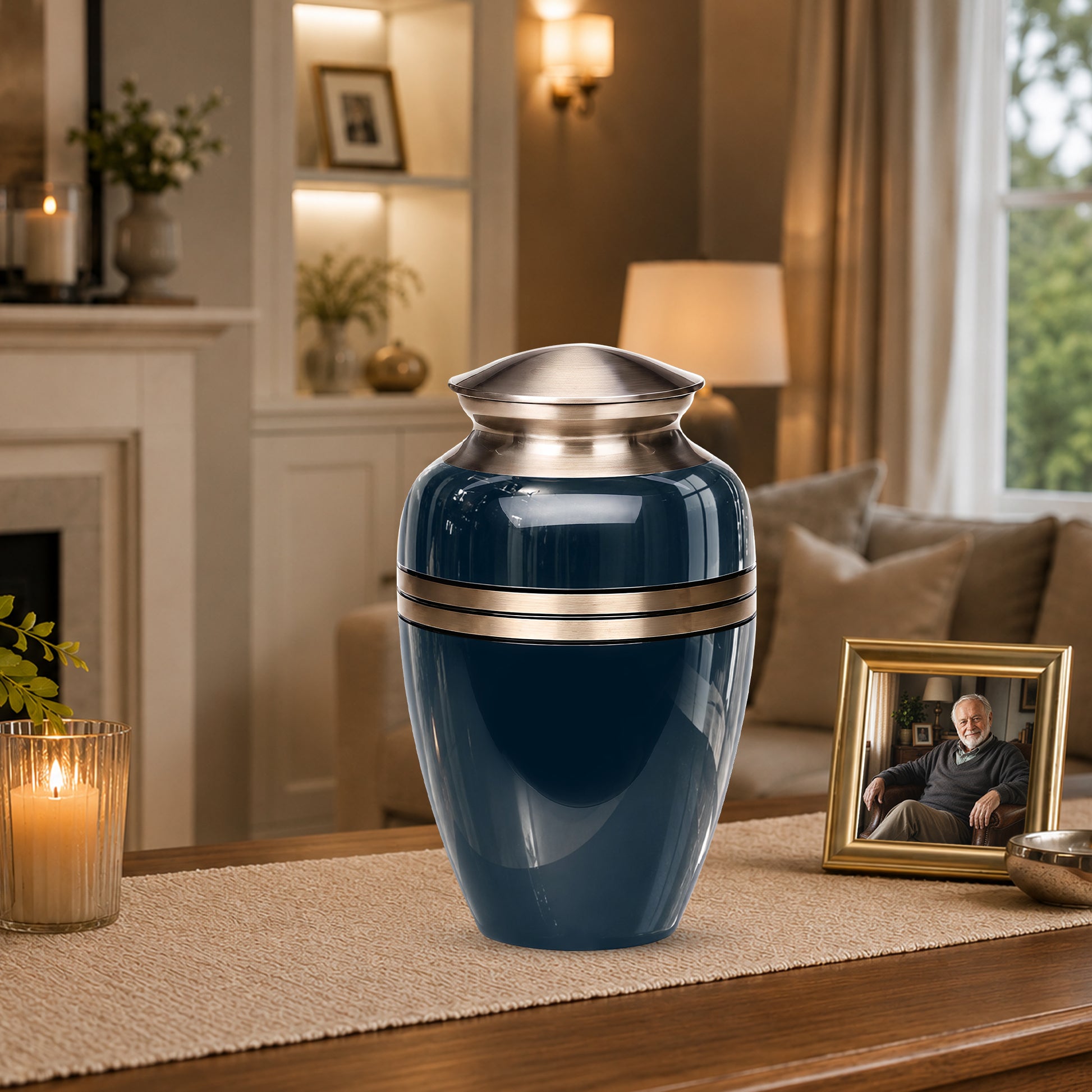 Midnight Blue Memorial Urn for Ashes | 10 Inch Aluminum Urn