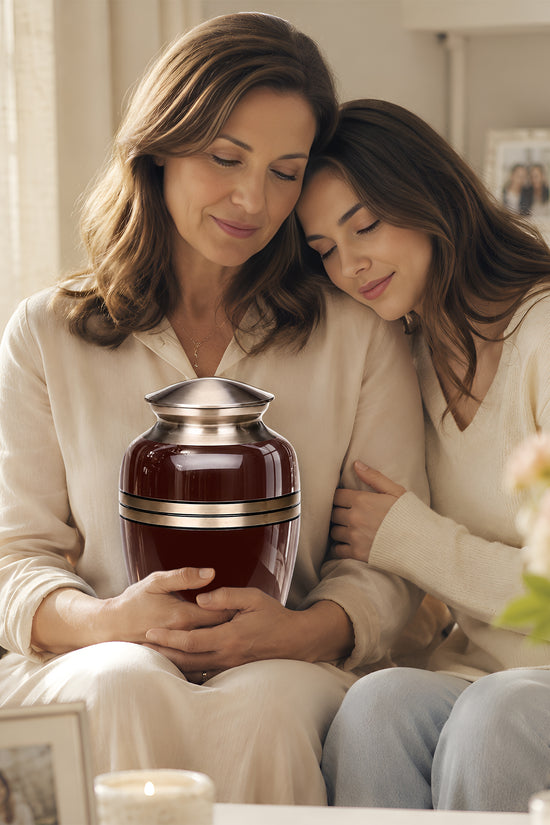 Personalized Rosewood Brown Memorial Urn - 10" Funeral Urn For Human Ashes