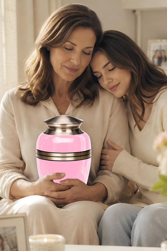 Personalized Pink Color Cremation Urn - 10" Aluminium Urns For Mom Ashes