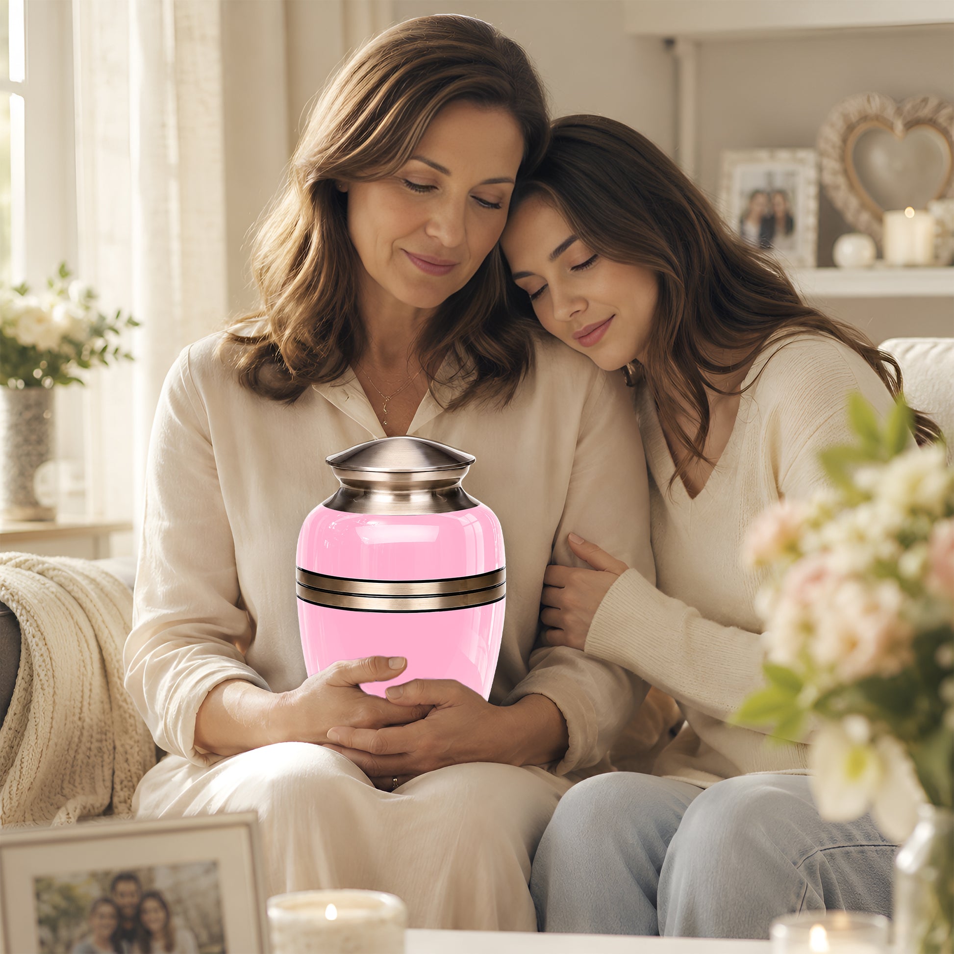 Personalized Pink Color Cremation Urn - 10" Aluminium Urns For Mom Ashes