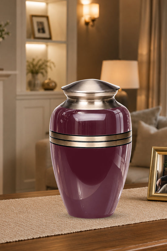 Burgundy Memorial Urn for Ashes | 10 Inch Aluminum Cremation Urn