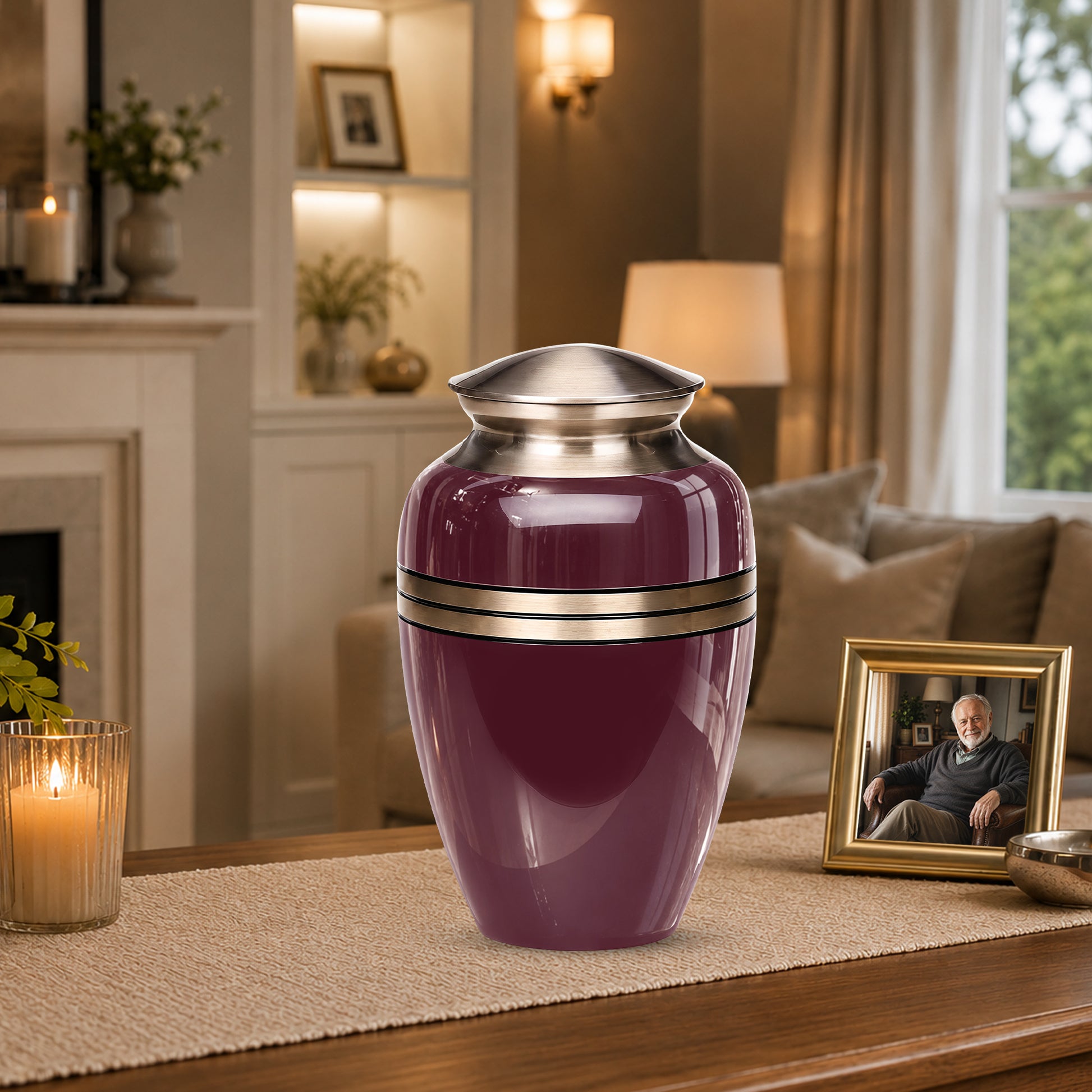 Burgundy Memorial Urn for Ashes | 10 Inch Aluminum Cremation Urn