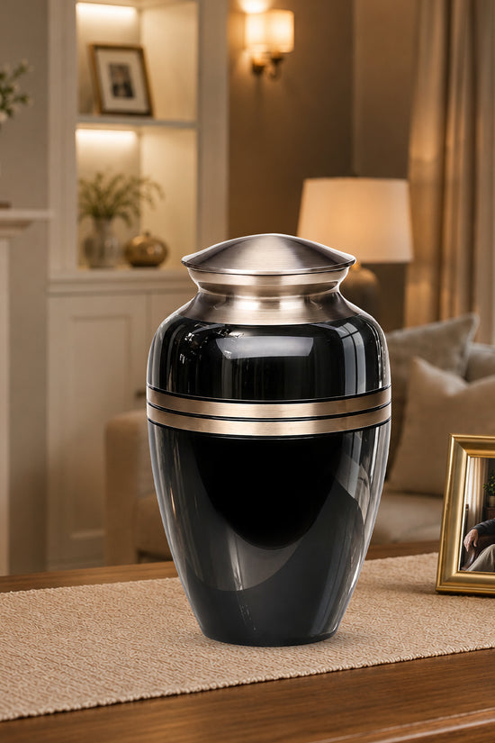 Black Memorial Urn for Ashes | 10 Inch Aluminum Cremation Urn