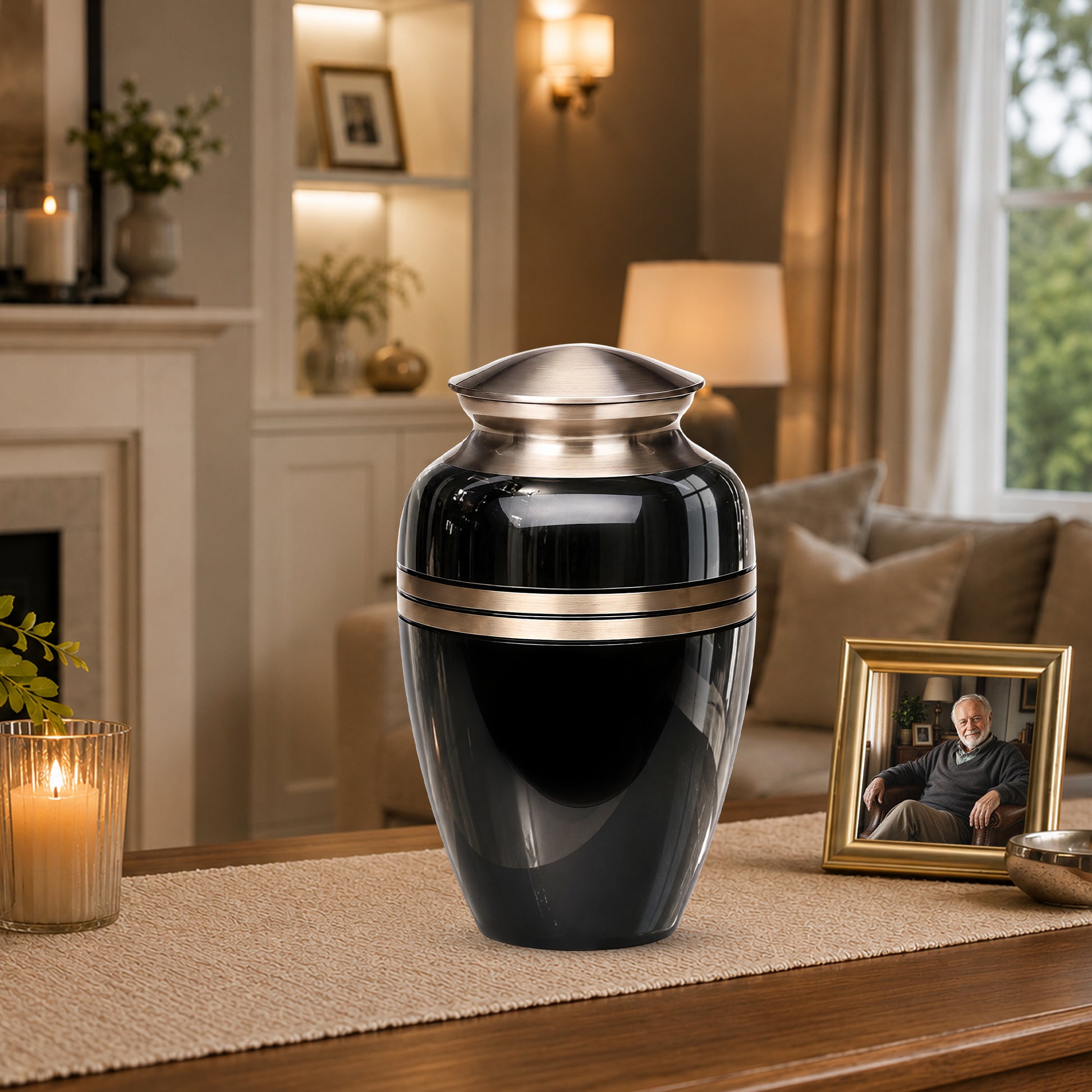 Black Memorial Urn for Ashes | 10 Inch Aluminum Cremation Urn