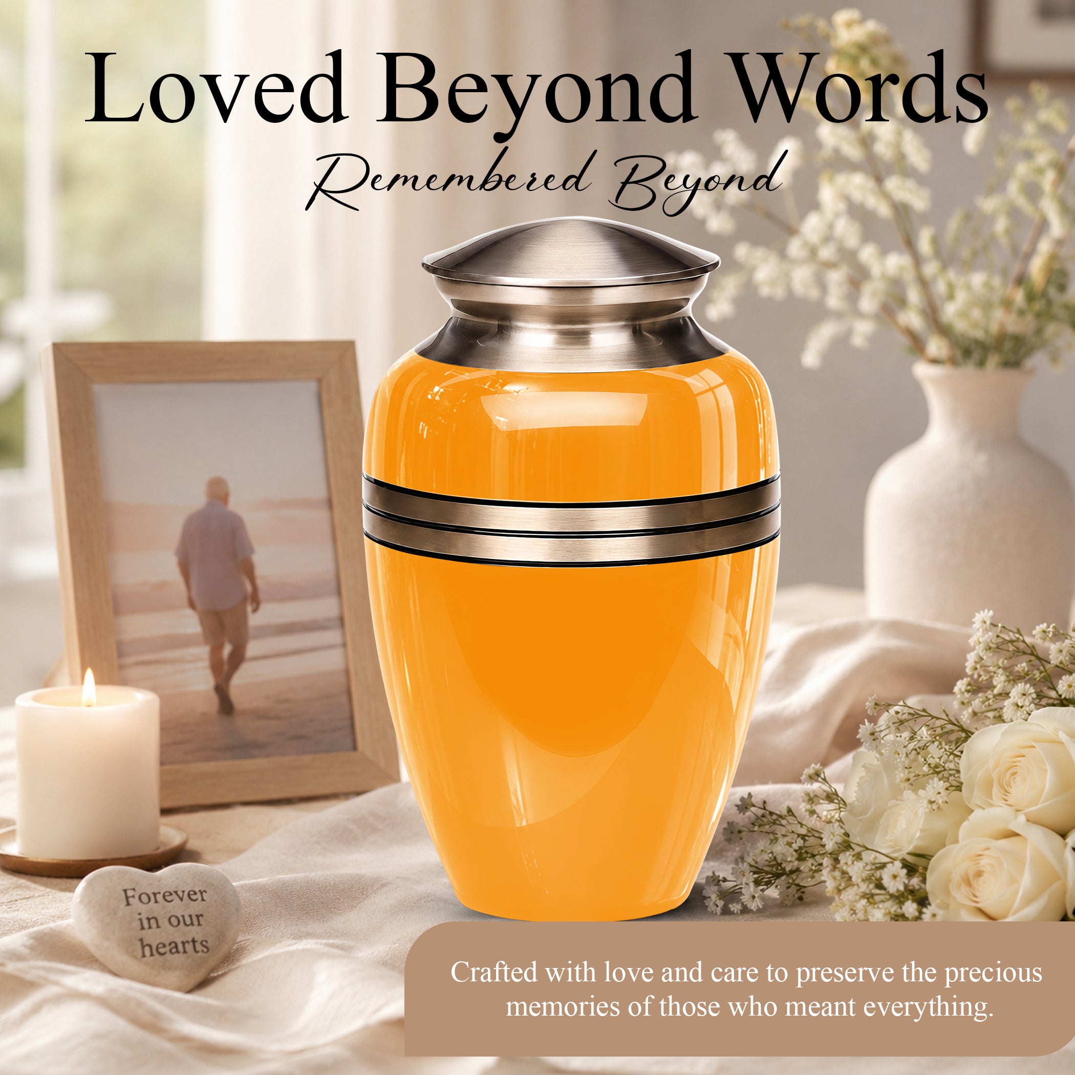 Yellow Color Adult Cremation Urns - Custom 10" inch Memorial Ashes Urn