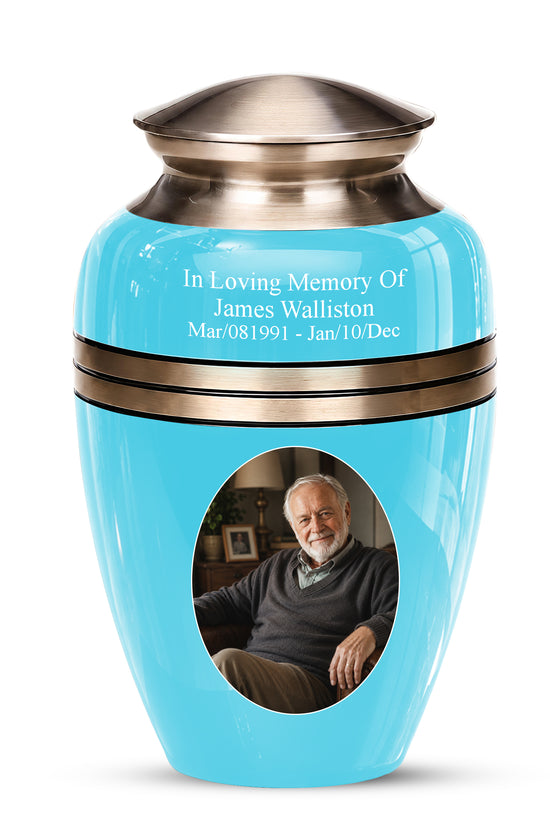 Personalized Sky Blue Cremation Urn - 10" Funeral Urns For Human Ashes