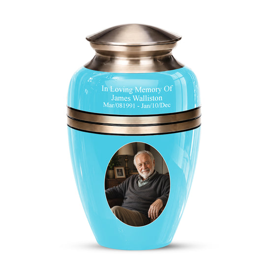 Personalized Sky Blue Cremation Urn - 10" Funeral Urns For Human Ashes