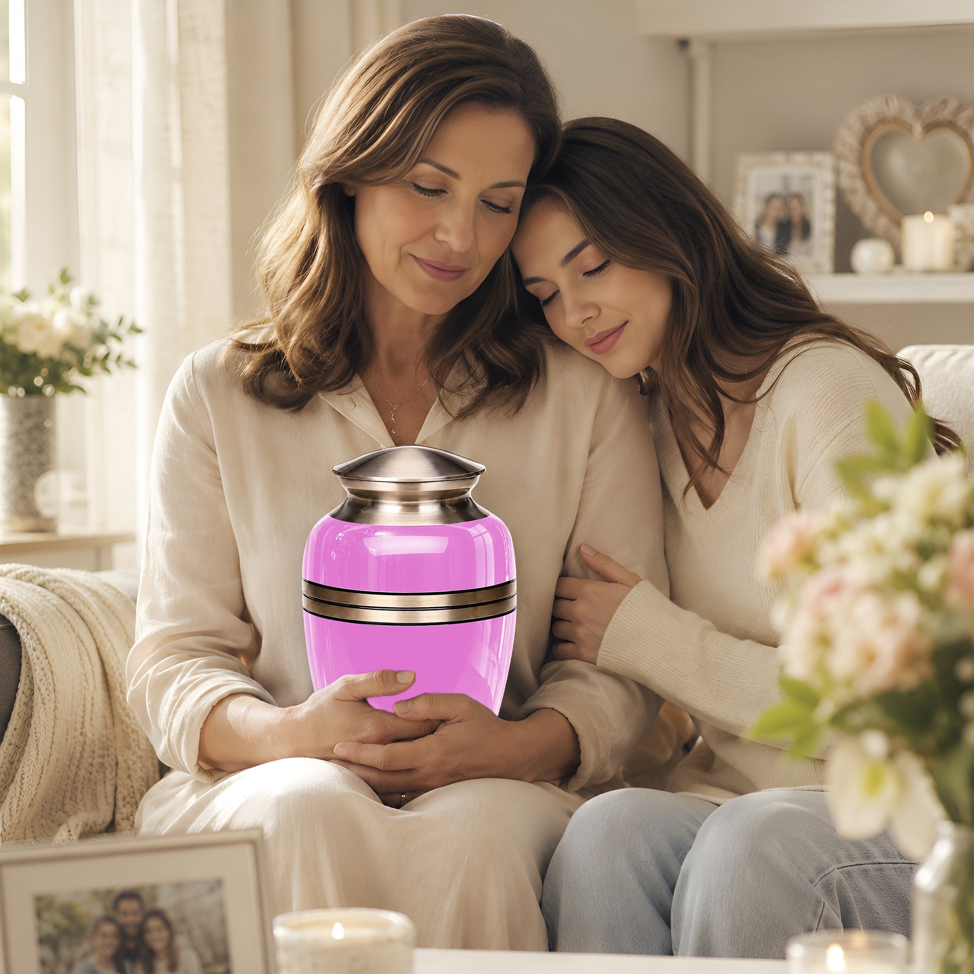 Pink Memorial Ashes Urn For Men and Women - 10 inch Urn For Burial