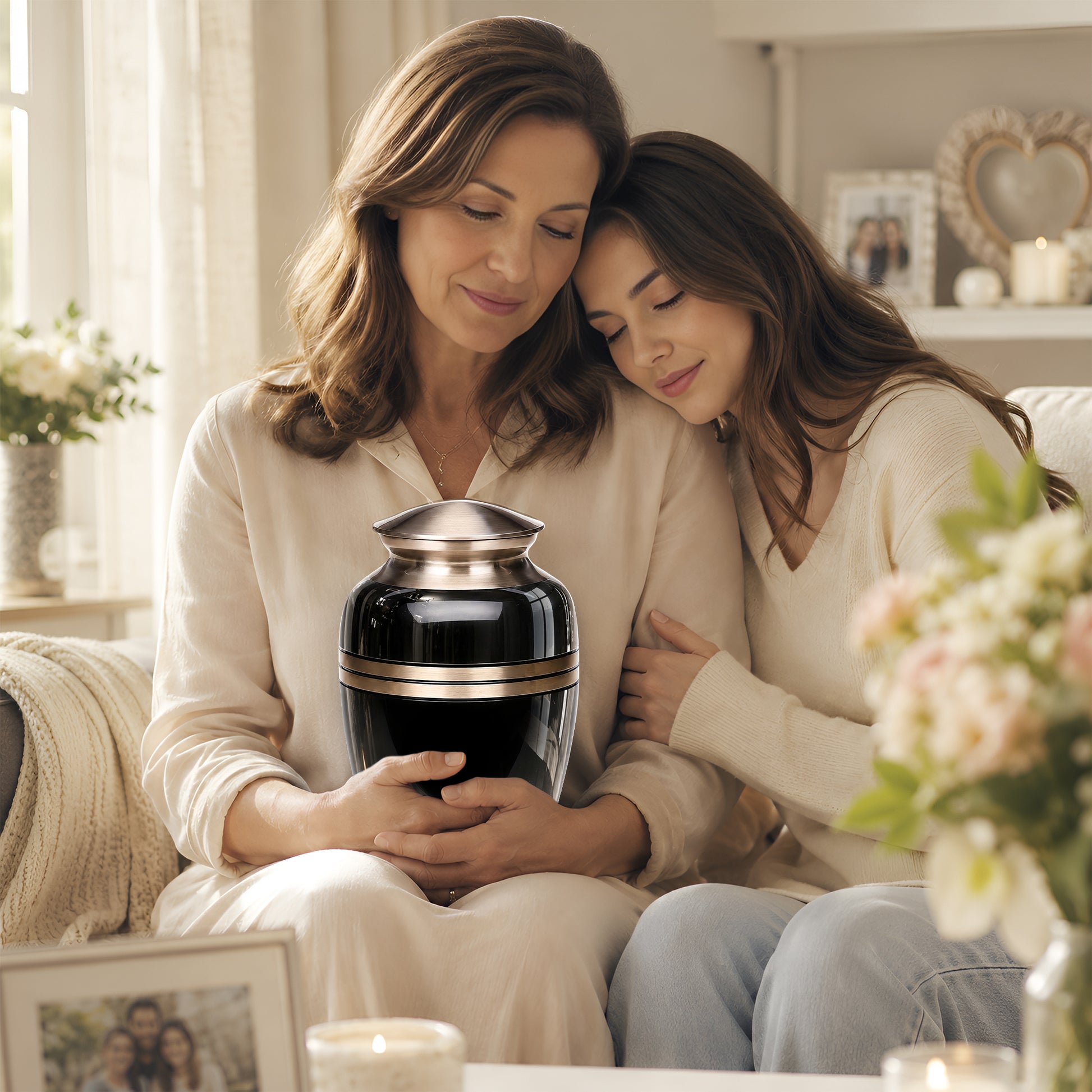 Black Memorial Urn for Ashes | 10 Inch Aluminum Cremation Urn