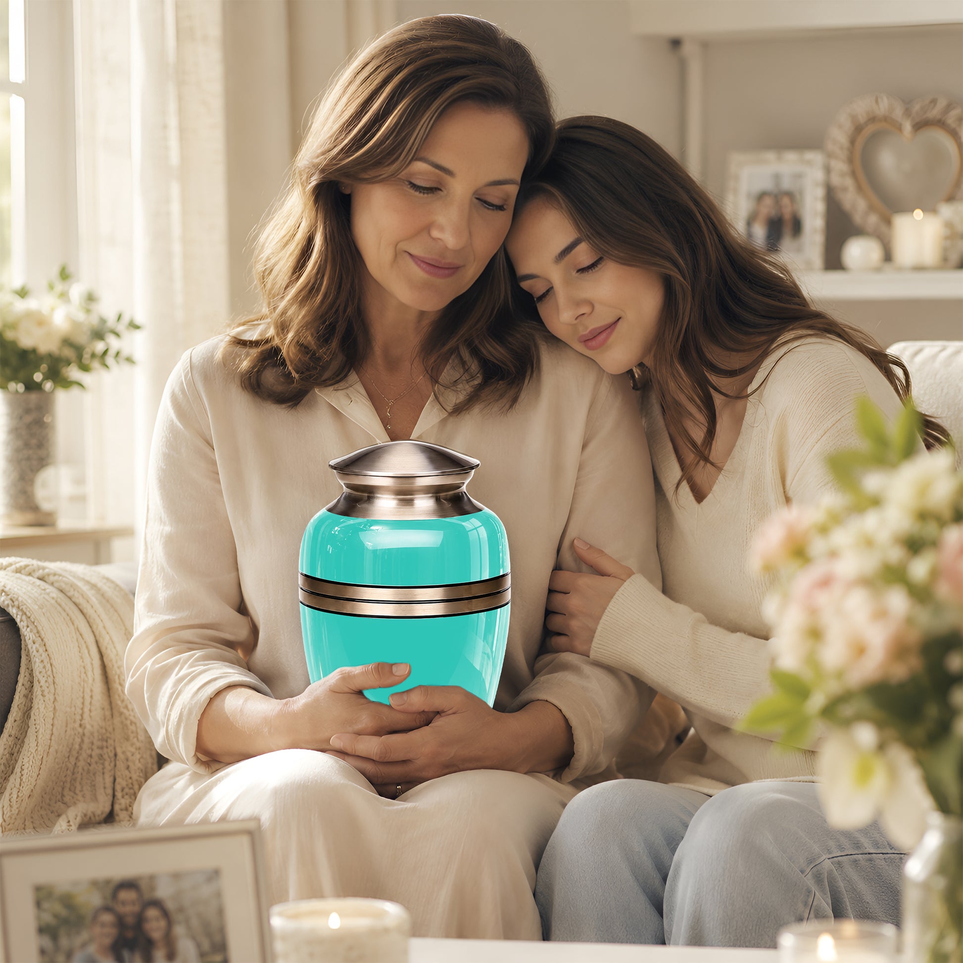Aqua Blue Memorial Urn for Adult Human Ashes | 10 Inch Aluminum Urn