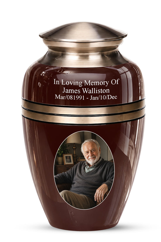 Personalized Rosewood Brown Memorial Urn - 10" Funeral Urn For Human Ashes