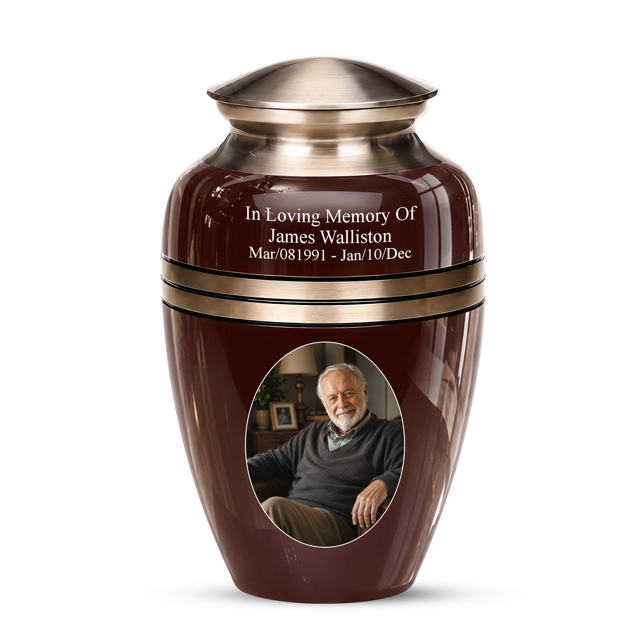 Personalized Rosewood Brown Memorial Urn - 10" Funeral Urn For Human Ashes