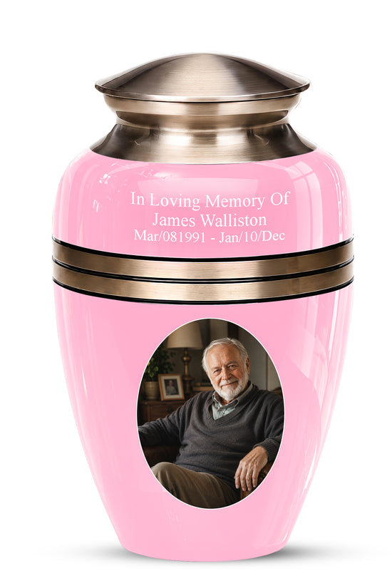 Personalized Pink Color Cremation Urn - 10" Aluminium Urns For Mom Ashes