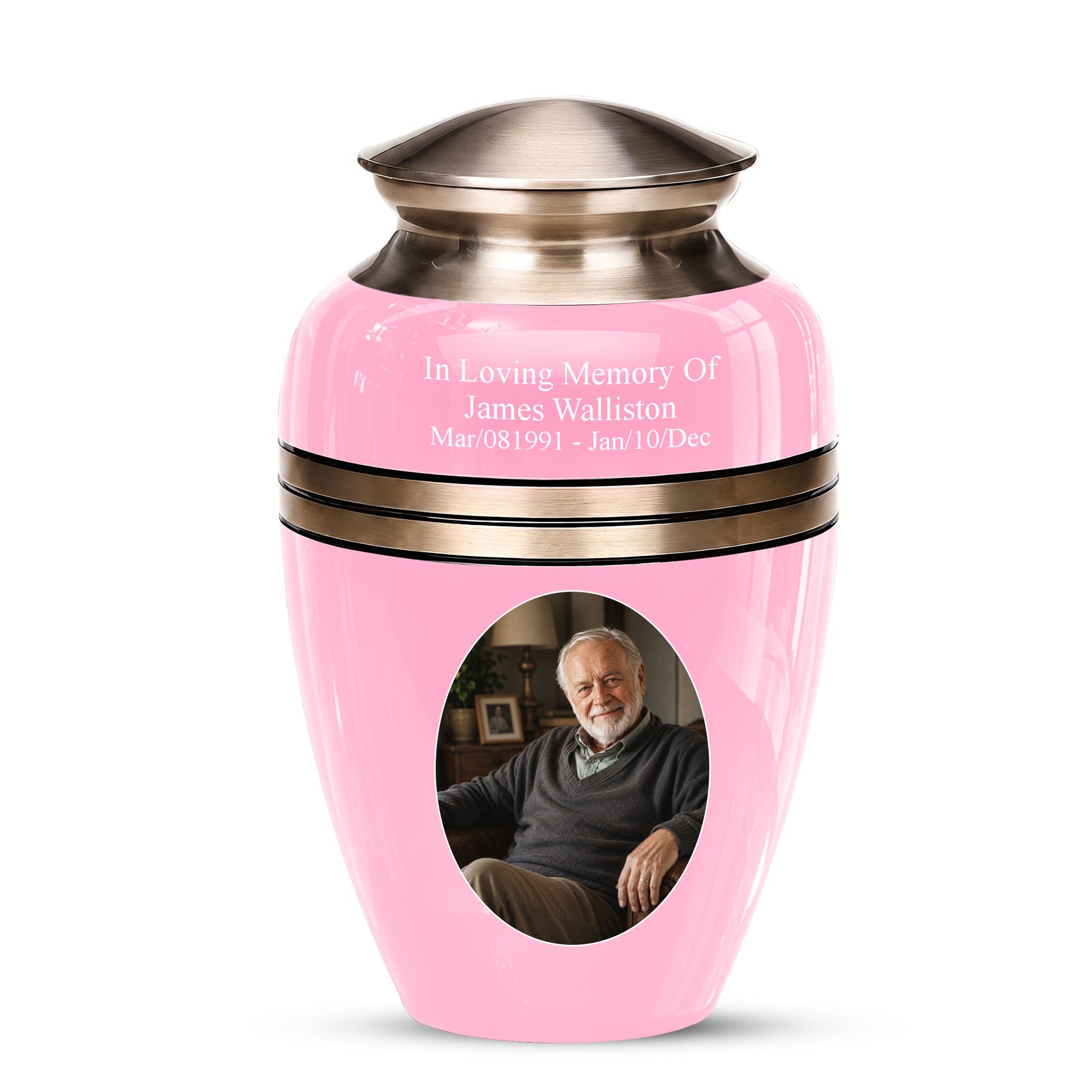 Personalized Pink Color Cremation Urn - 10" Aluminium Urns For Mom Ashes