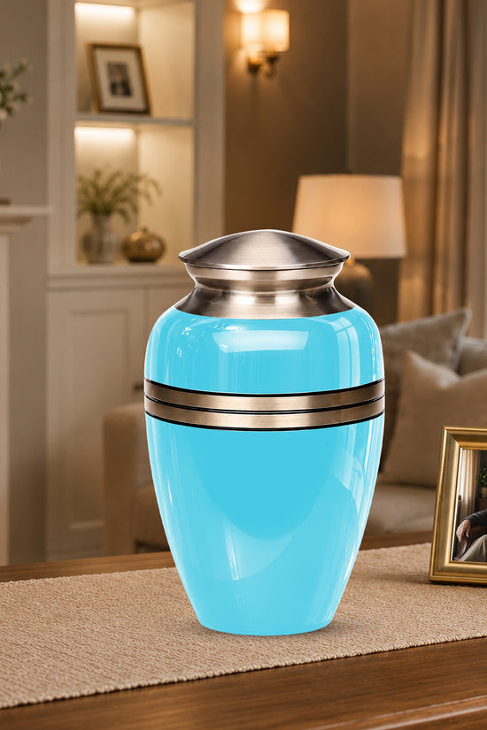 Personalized Sky Blue Cremation Urn - 10" Funeral Urns For Human Ashes