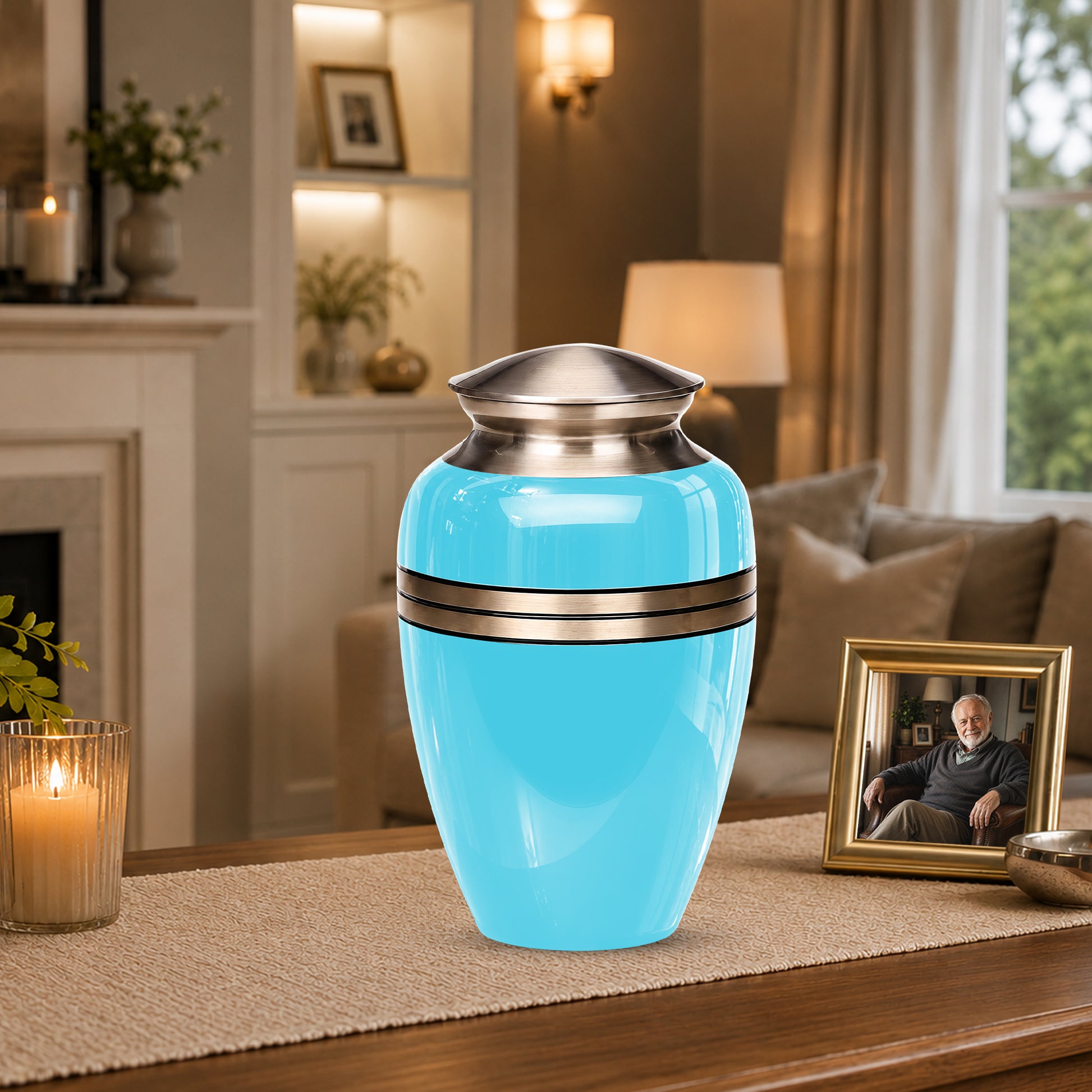 Personalized Sky Blue Cremation Urn - 10" Funeral Urns For Human Ashes